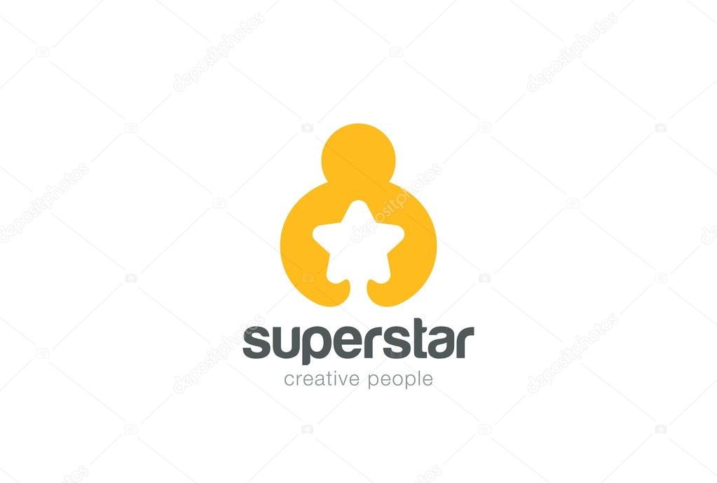 Man holding hands Star Logo design vector negative space style.