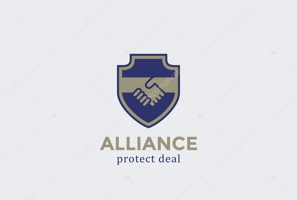 Shield Protect Deal Handshake Logo design vector