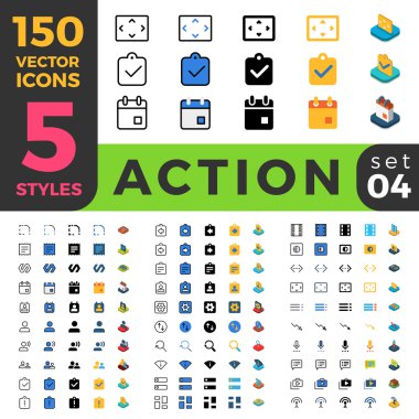 150 eylem ayarları kullanıcı arabirimi Icon set. 