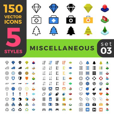 150 muhtelif misc sağlık ui simge seti.