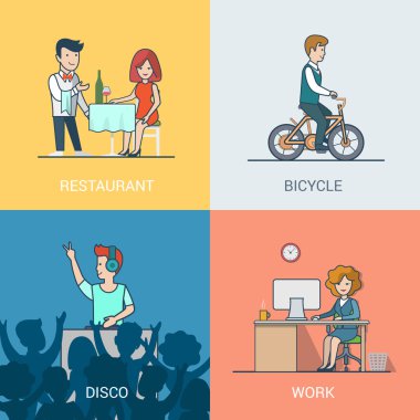 Yaşam tarzı kavramı lineer düz simgeler seti. 