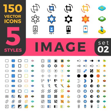 150 fotoğraf resim UI Icon set. 