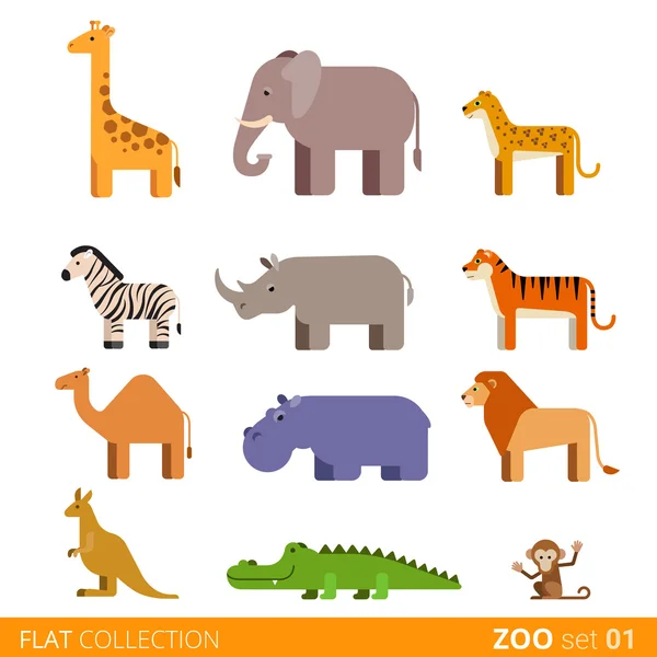 Raffreddare set di icone di design piatto. Zoo — Vettoriale Stock