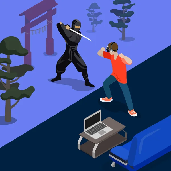 Desenhos animados ninja luta —  Vetores de Stock