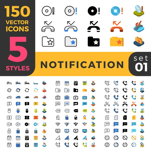 150 Notification bar reminder ui icon set. — Stock Vector