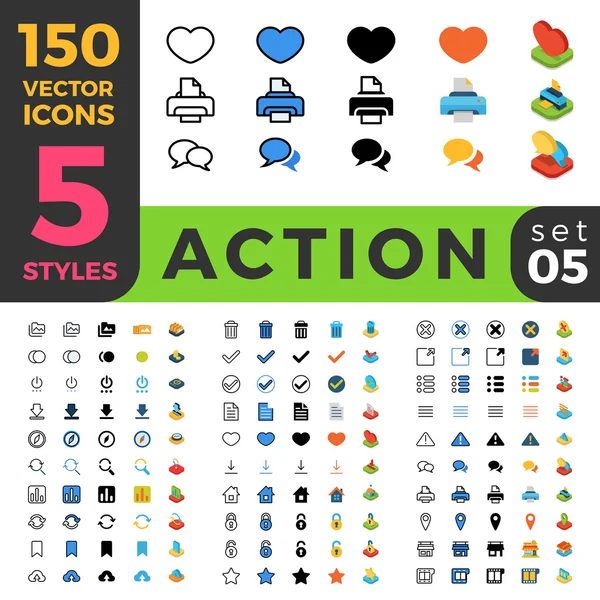 150 Action Settings ui icon set. — Stock Vector
