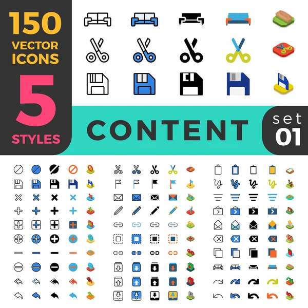 150 иконок CMS ui для управления контентом . — стоковый вектор
