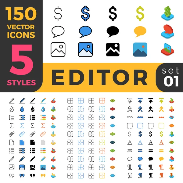 150 Conjunto de iconos del editor de gráficos ui . — Archivo Imágenes Vectoriales