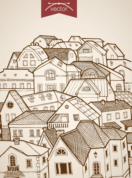 Croquis au crayon des toits de la ville — Image vectorielle
