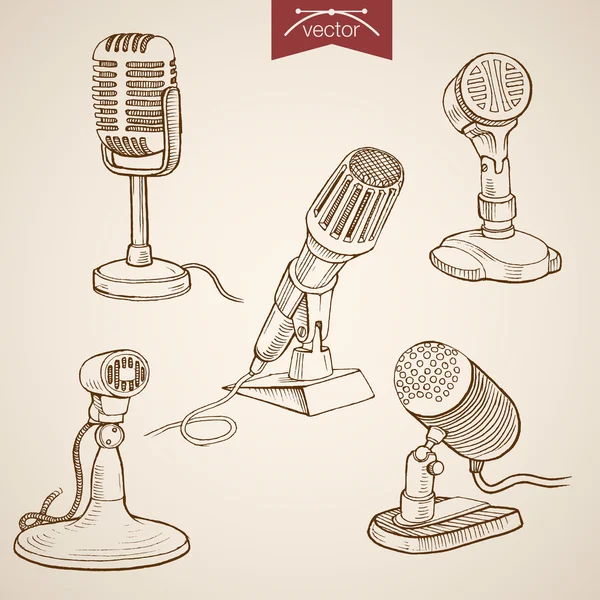 Pencil Sketch of Microphone collection — Stock Vector
