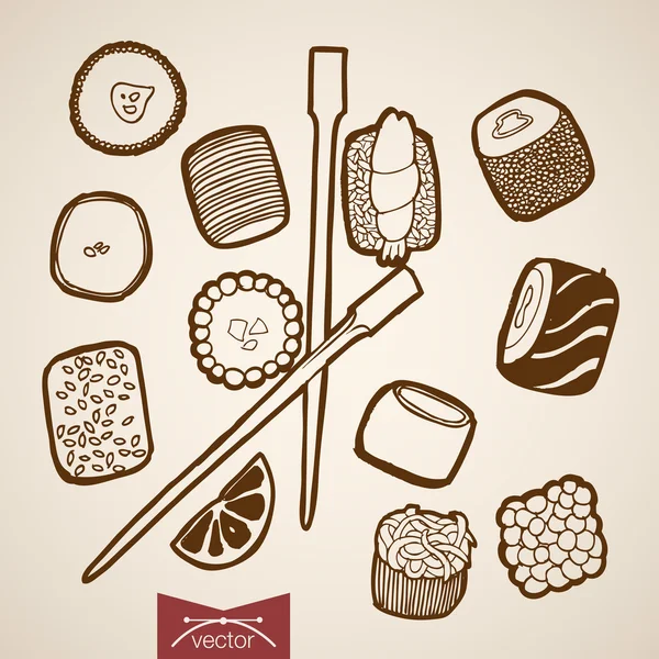 Croquis au crayon de la nourriture du restaurant japonais — Image vectorielle