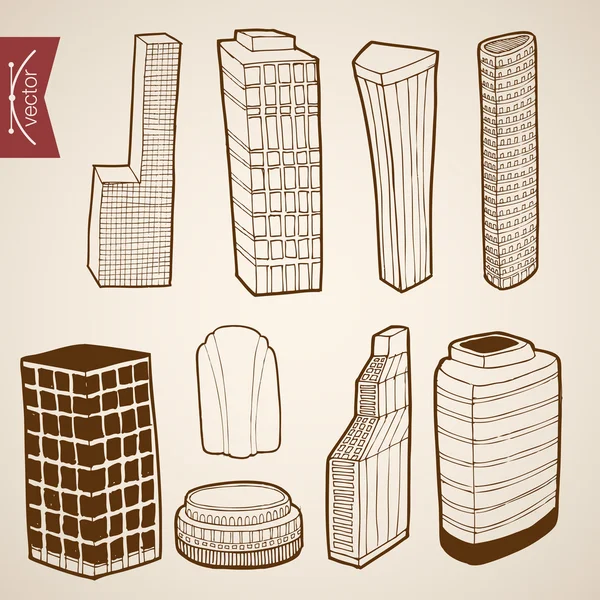 摩天大楼系列的铅笔素描 — 图库矢量图片