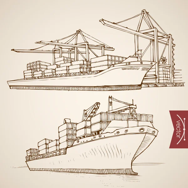 Ołówek Sketch transport wodny dostawy — Wektor stockowy