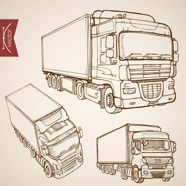 Croquis Camion, Véhicules utilitaires Van — Image vectorielle