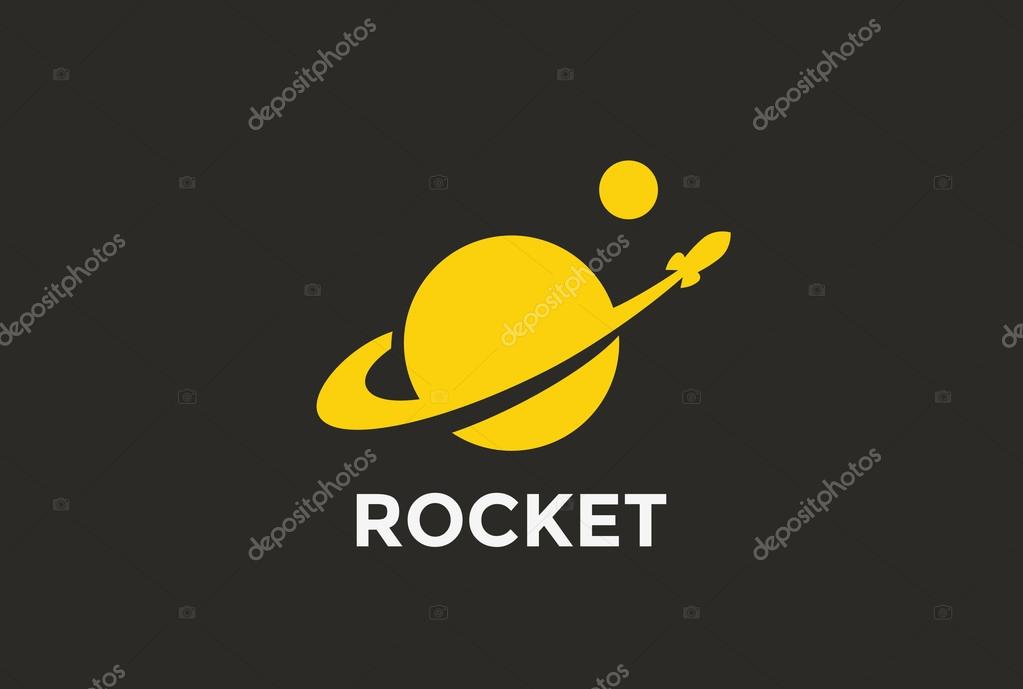 Rocket Planet Logo abstract design vector template Negative space style