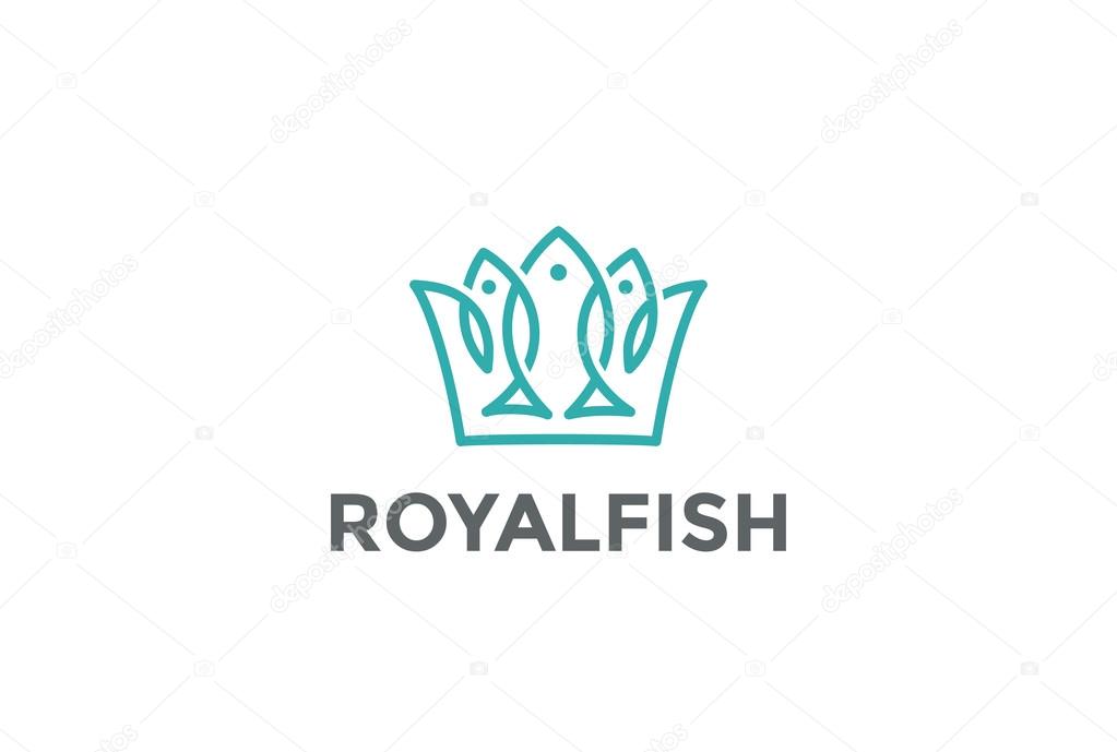 Crown of Fishes Logo design vector template Linear style