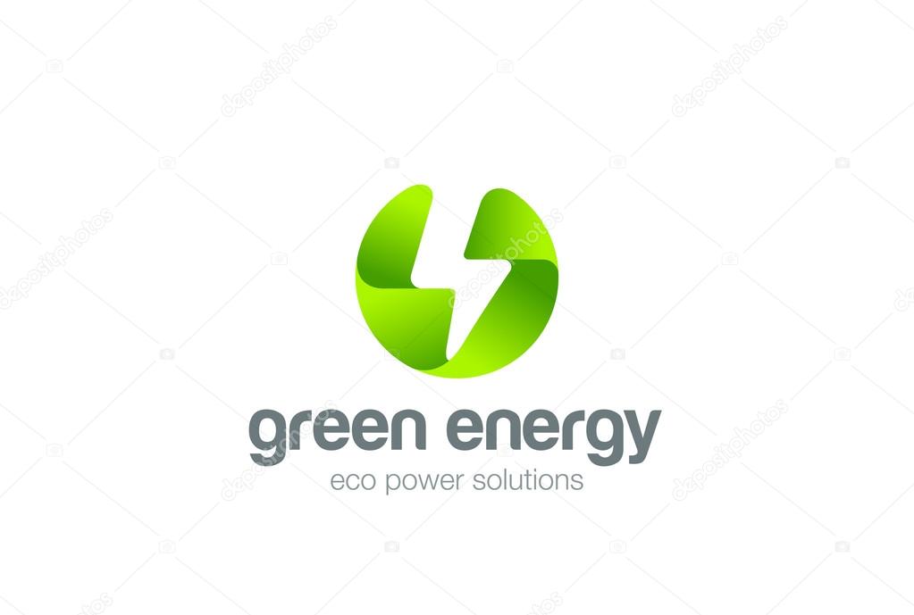 Green Eco Energy Flash Logo circle abstract design vector template. Lighting bolt icon