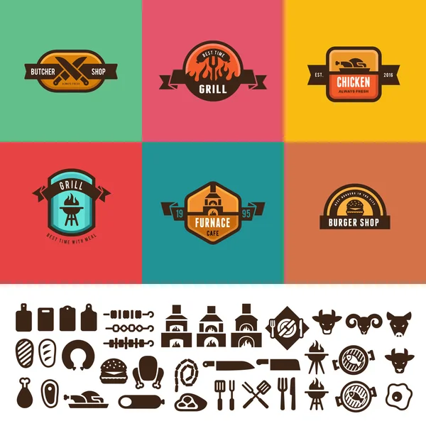BBQ Grill Food Étiquettes vintage — Image vectorielle