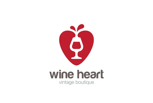 Üveg bor szív Logo tervezés — Stock Vector