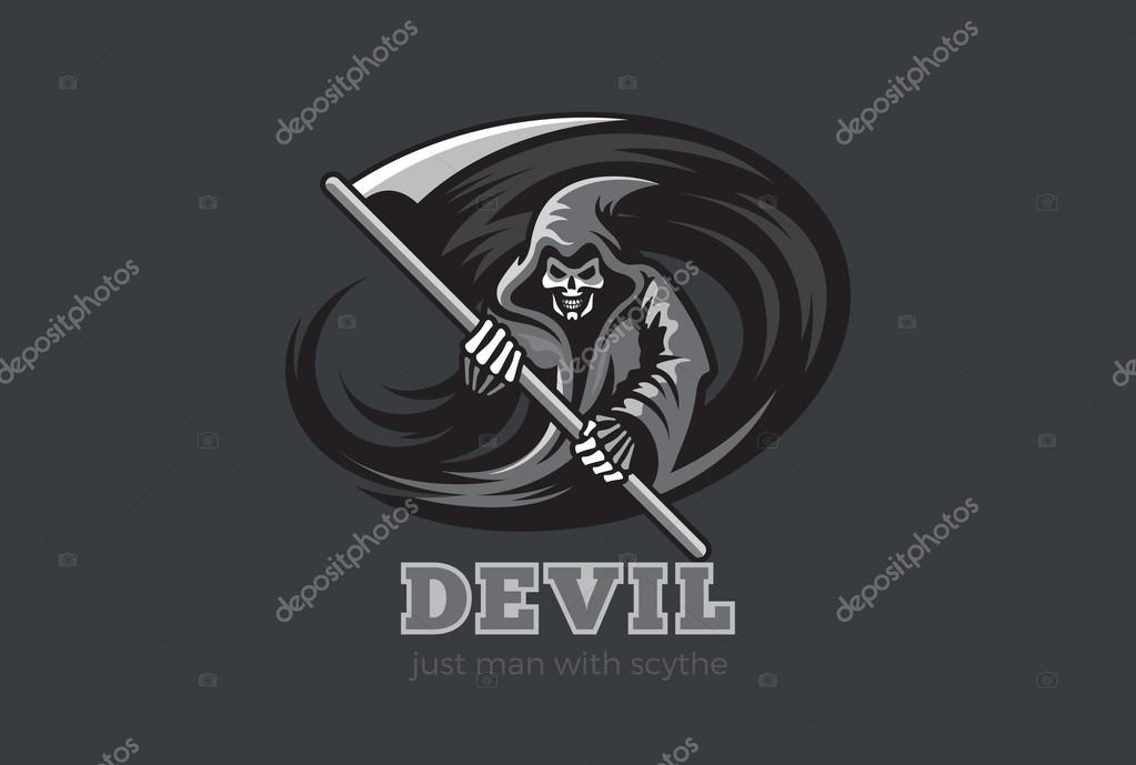 Halloween Death Demon Ghost with Scythe Logo abstract design vector template