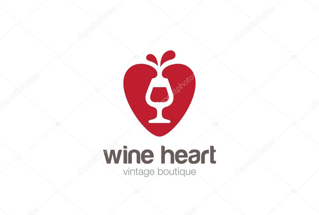 Glass Wine in Heart Logo design vector template negative space style