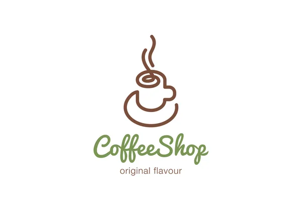 Coffee cup Logo design vector template Linear style — Stock Vector