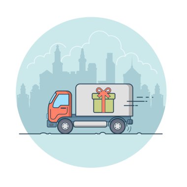 Van with present box on board clipart