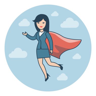 Süper kahraman pelerin uçan iş kadını
