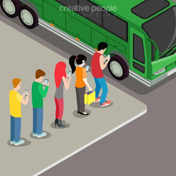 Young people queued on the bus — Stock Vector