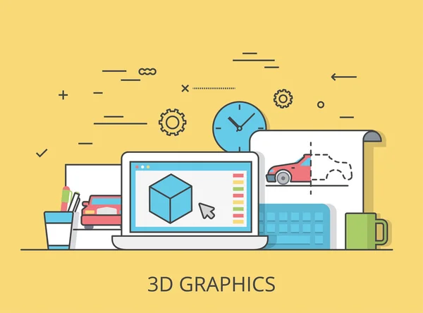 Gambar pahlawan situs web layanan grafis 3D - Stok Vektor