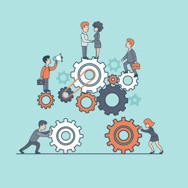 İşadamları birlikte hareket ediyor çarklar