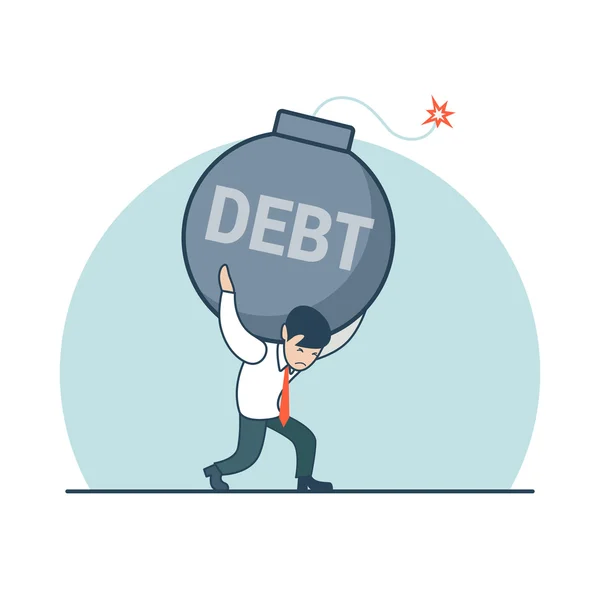 Businessman carrying the bomb named Debt — Stock Vector