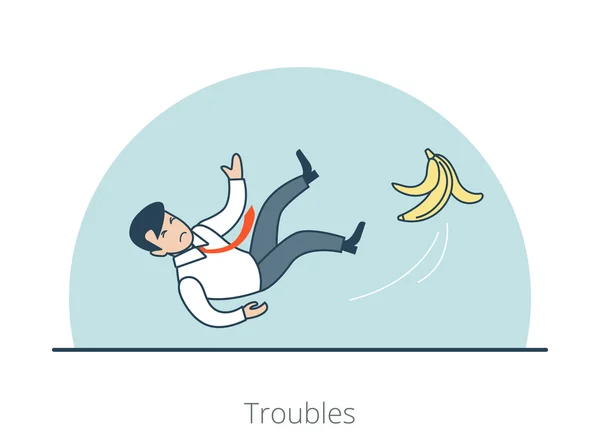 Un homme d'affaires a glissé sur une peau de banane — Image vectorielle