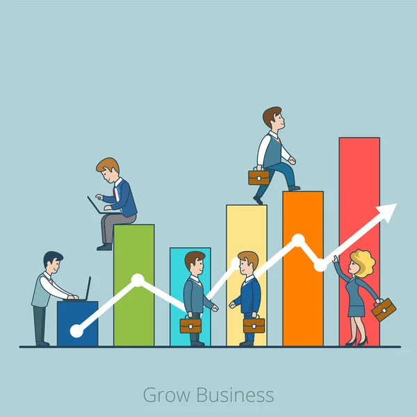 Empresarios trabajando en gráficos crecen — Archivo Imágenes Vectoriales