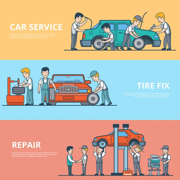 Diagnóstico lineal plano técnico del coche — Vector de stock