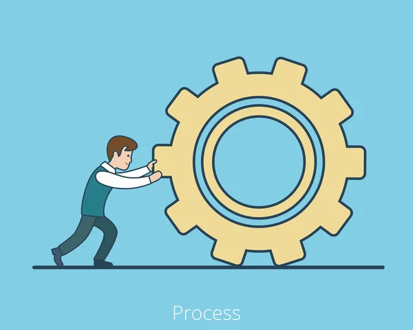 Linear Plano Empresário rolando cogwheel — Vetor de Stock