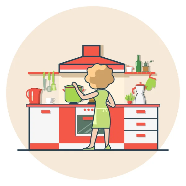 Femme cuisine dans la cuisine — Image vectorielle