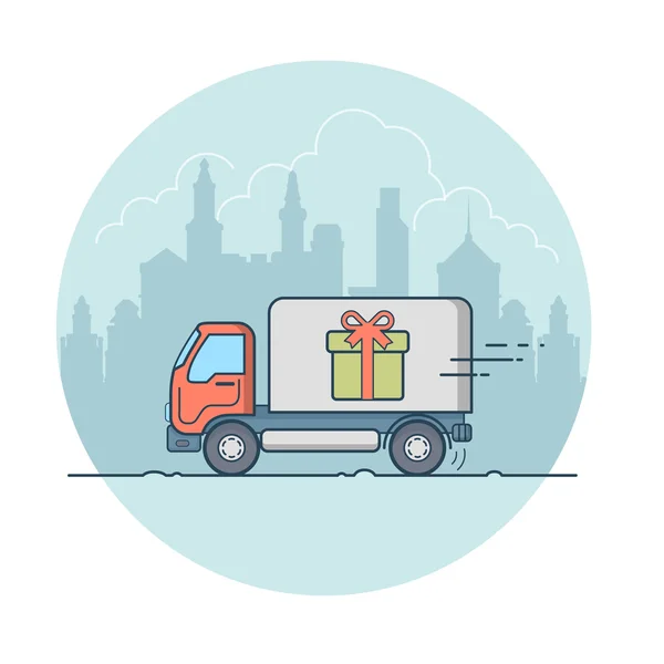 Van with present box on board — Stock Vector