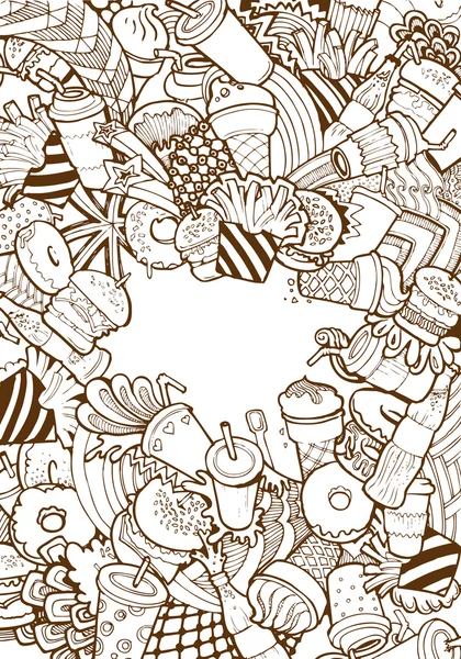 Mezcla de comida rápida doodle collage — Vector de stock