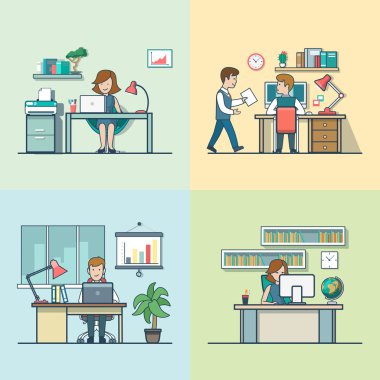 mobilya ve iş adamları ile ofis odaları
