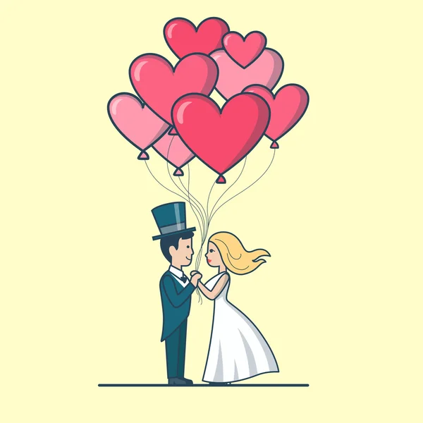 Pareja sosteniendo globos de corazón — Vector de stock