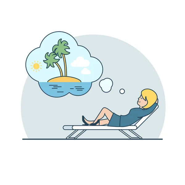Businesswoman dreaming about vacation — Stock Vector