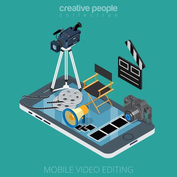 Iconos de edición de contenido de vídeo en smartphone — Vector de stock