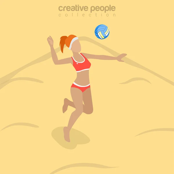 Joueur de beach volley isométrique plat — Image vectorielle