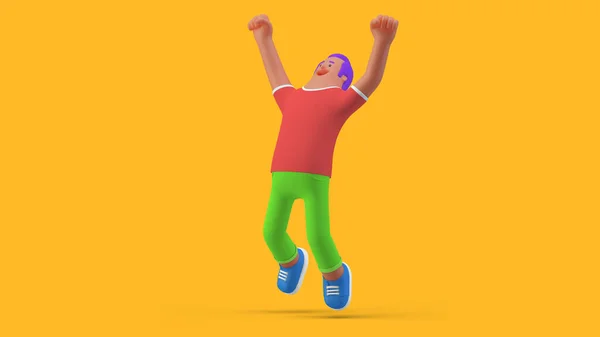 人物形象抽象跳跃快乐获胜者成功提出3D说明 — 图库照片