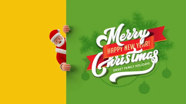 Weihnachtsmann Mit Poster Frohe Weihnachten Text Schriftzug Design Vorlage — Stockfoto