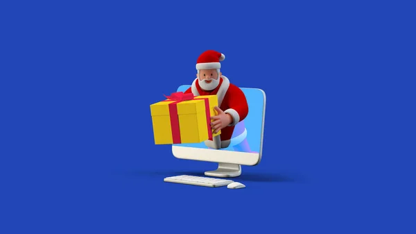 Santa Claus Regalo Línea Del Estilo Computer Monitor Aislado Sobre — Foto de Stock