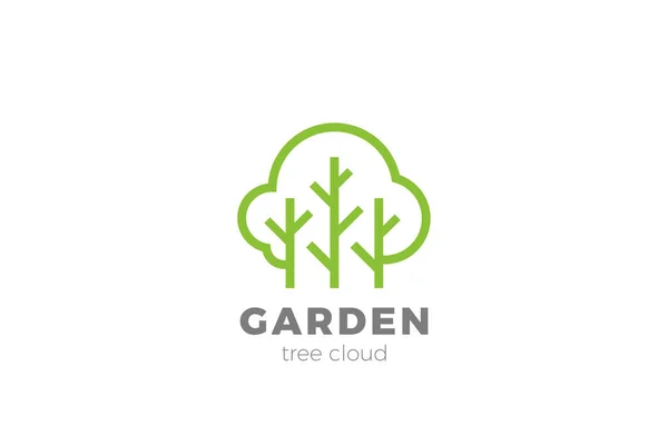 Tree Garden Forest Logo Linear Outline Stile Lusso Legno Organic — Vettoriale Stock