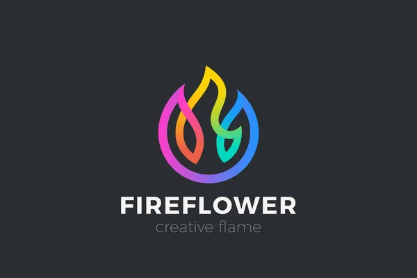 Feuer Blume Logo Bunte Flamme Design Vektor Vorlage Lineare Umrisse — Stockvektor