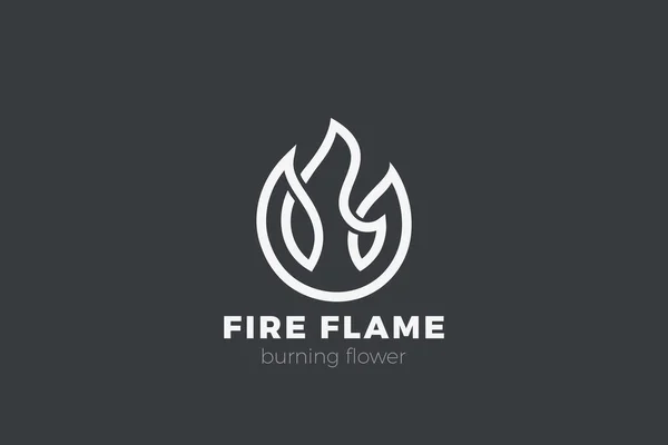 Fogo Flor Logo Flame Design Vector Template Linear Outline Style — Vetor de Stock